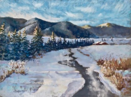 Pastel Painting, winter scene, Leaving Creede - 27